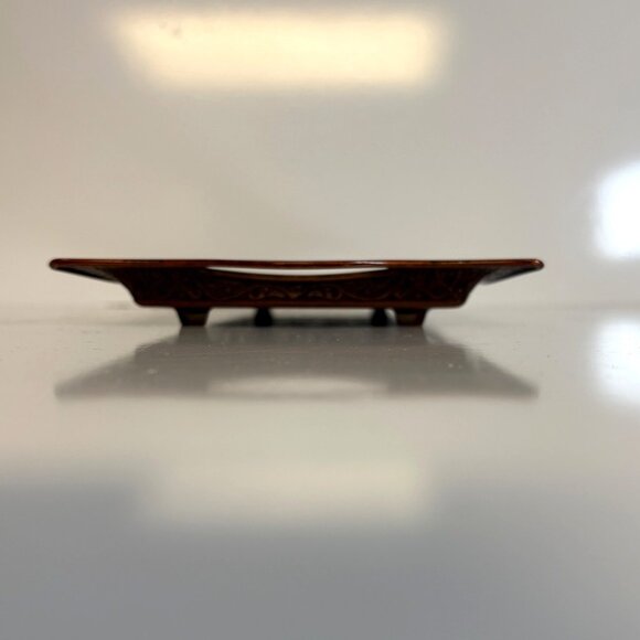 Decorative Turkish Coffee or Tea Serving Tray Metal Footed Ornate Aged Brown - Picture 5 of 8